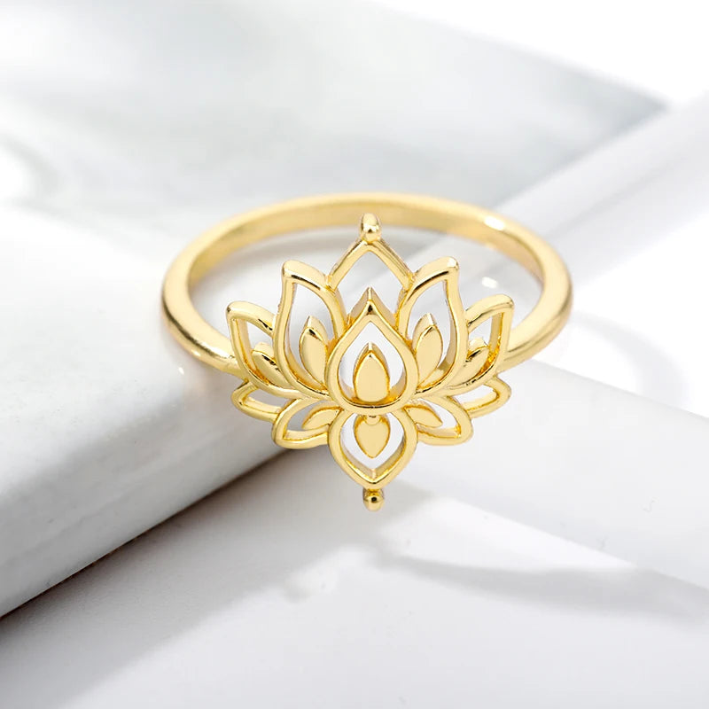 Vintage Lotus Rings for Women - Teens Stainless Steel  Ring