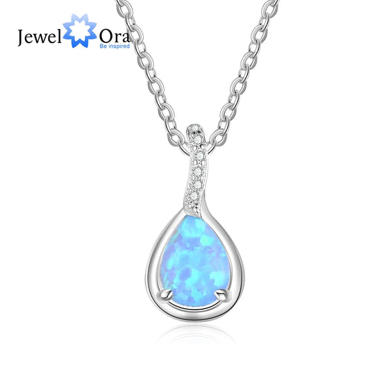 925 Sterling Silver Water Drop Blue Opal Necklaces for Women