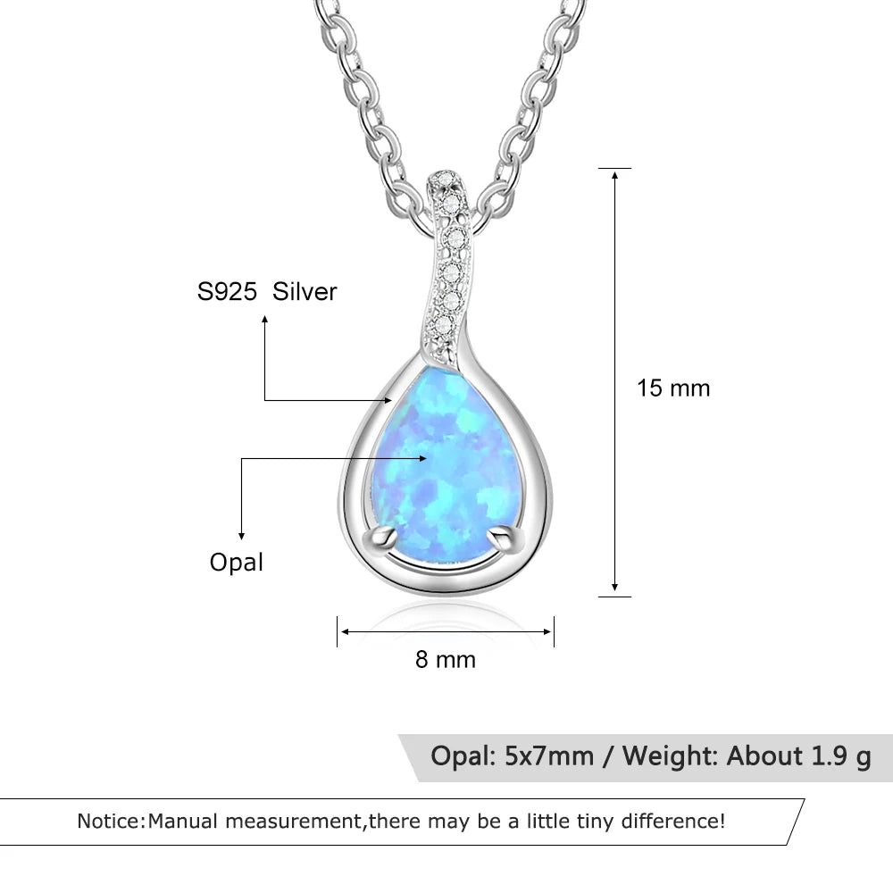925 Sterling Silver Water Drop Blue Opal Necklaces for Women