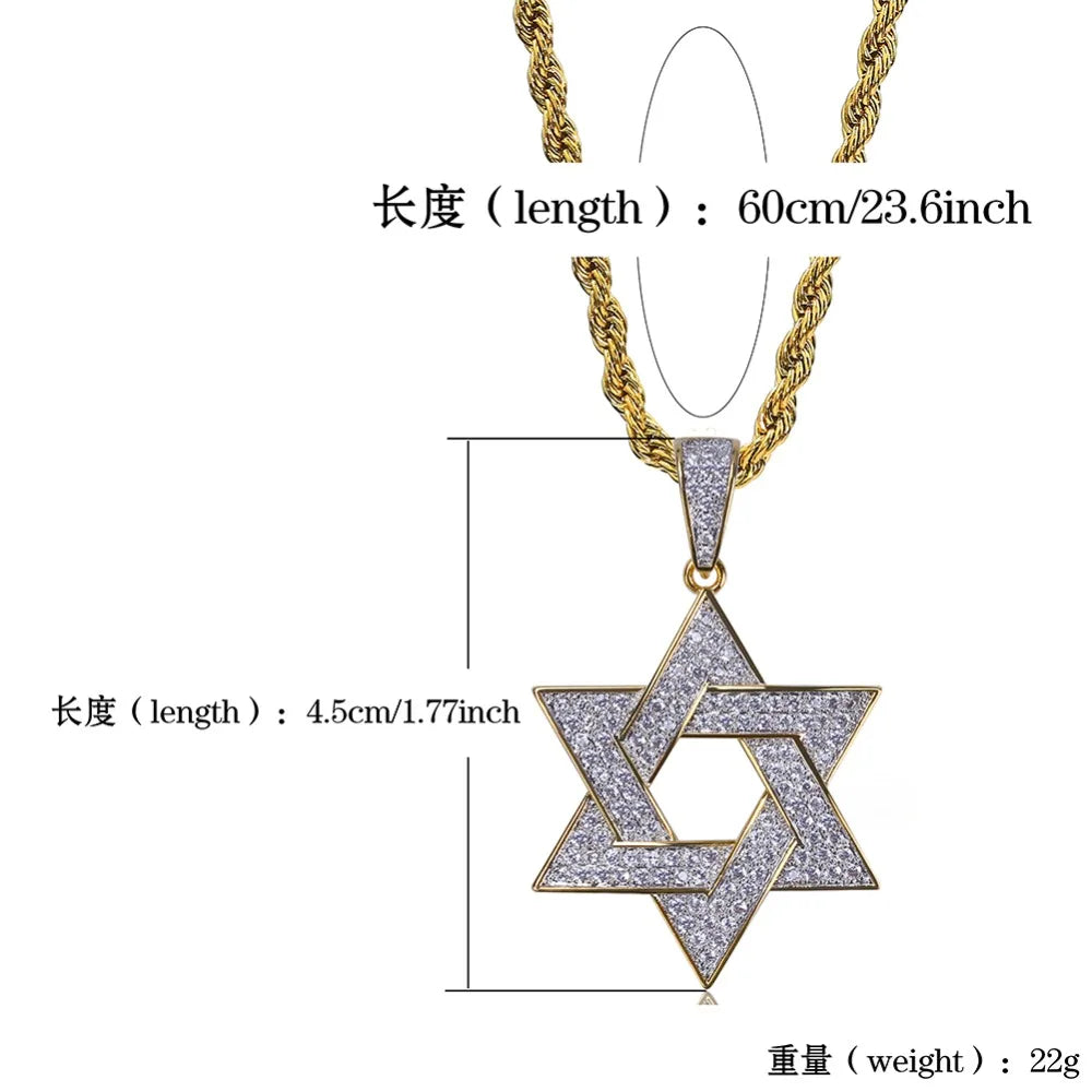 CZ Stone Star Of David Pendant Necklaces With Rope Style Chain