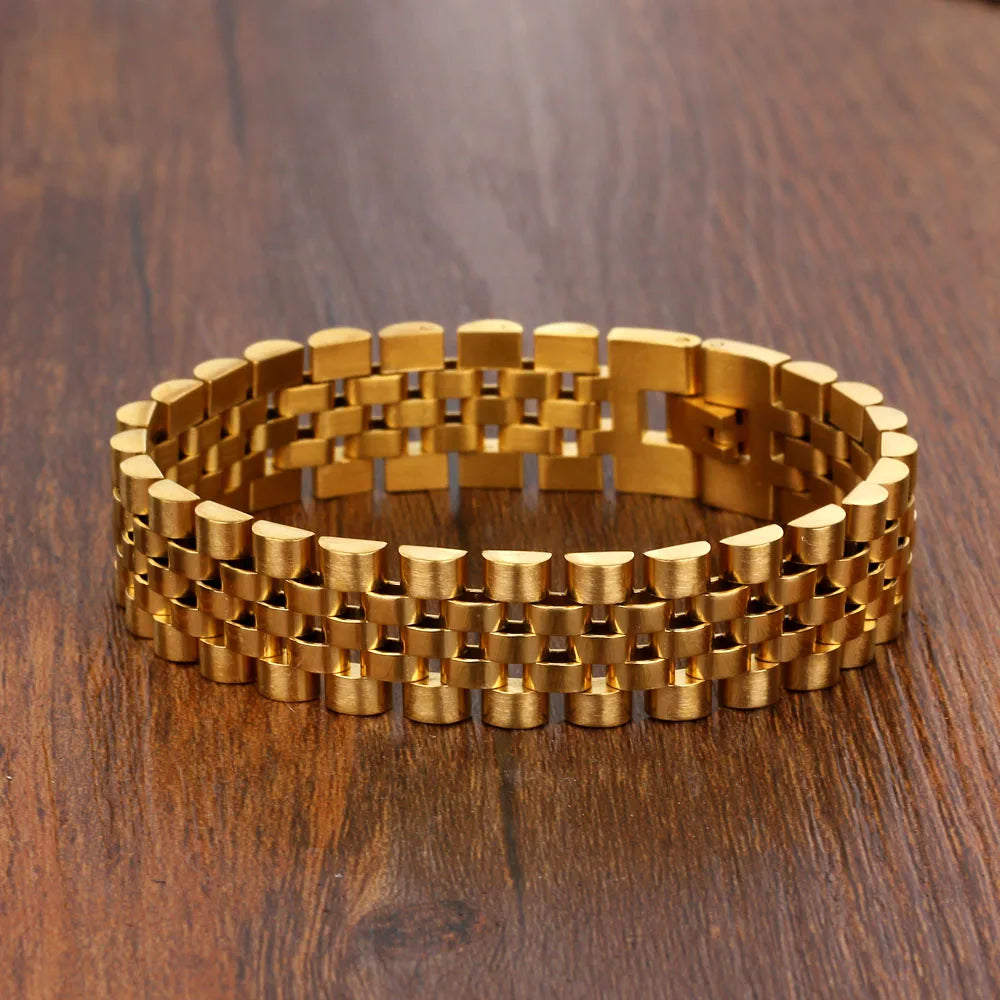 Luxury Gold Color Stainless Steel Bracelet - 200mm Wristband -  Bracelets