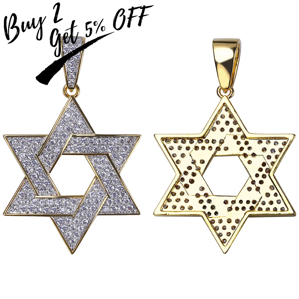 CZ Stone Star Of David Pendant Necklaces With Rope Style Chain