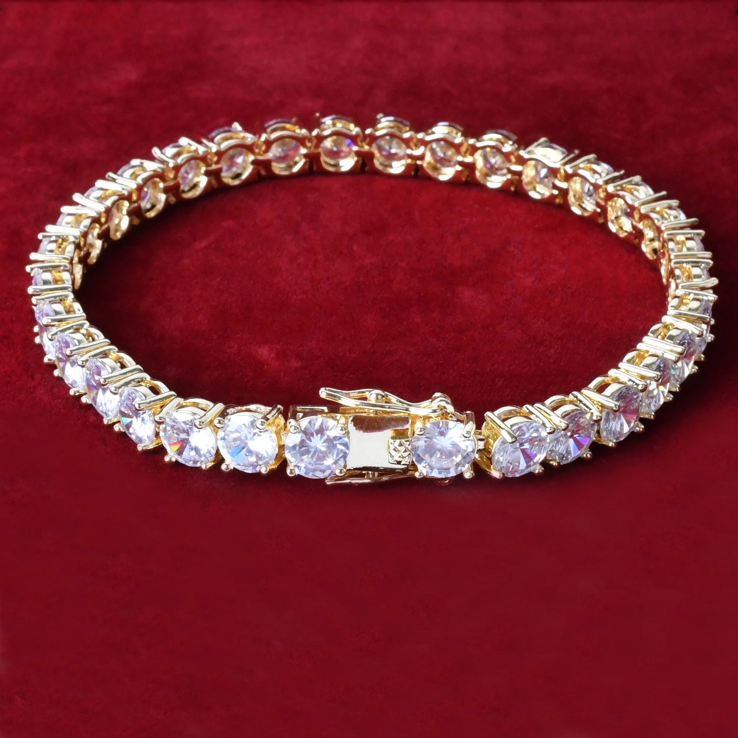 Tennis Bracelet for Men - Cubic Zirconia - Gold Color CZ Link