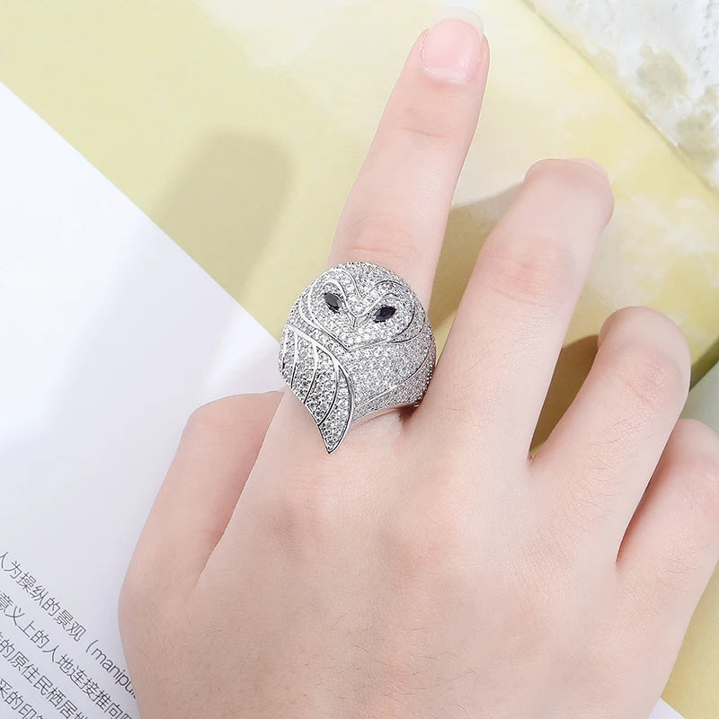 JINAO NEW Hip Hop AAA+ CZ Plated High Quality Iced Out Charm Owl Shape Men and Woman Ring Jewelry For Gift