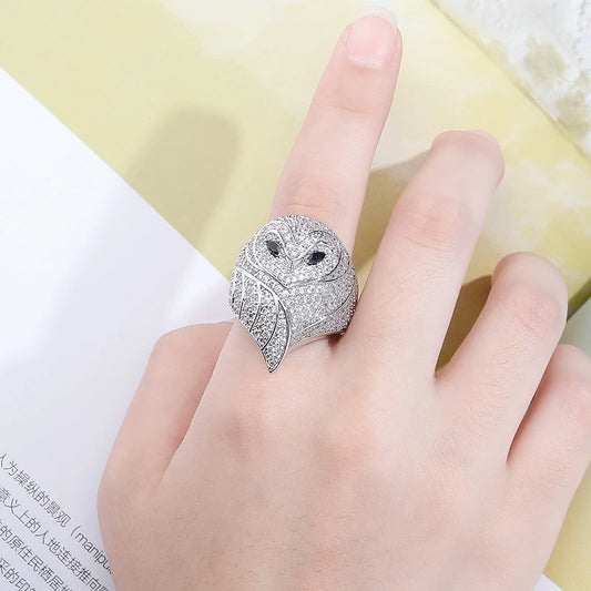 JINAO NEW Hip Hop AAA+ CZ Plated High Quality Iced Out Charm Owl Shape Men and Woman Ring Jewelry For Gift