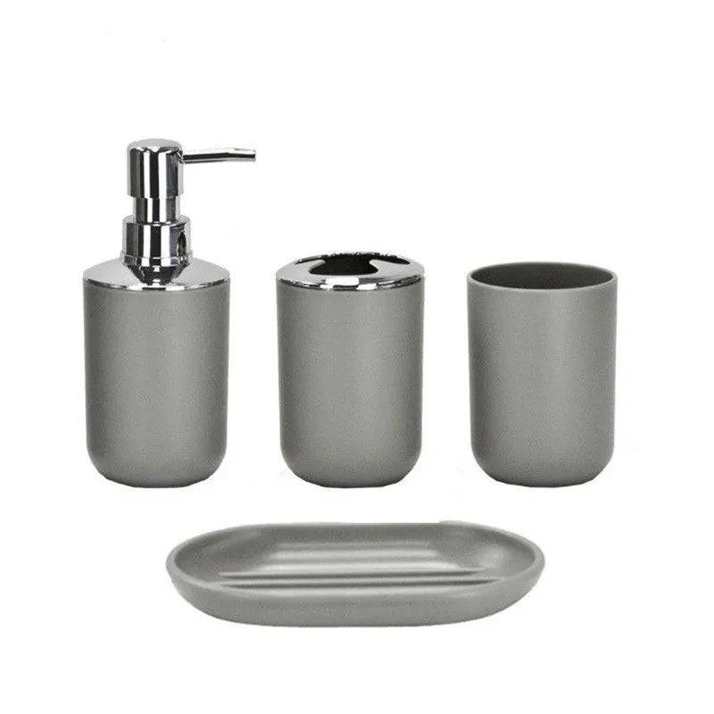 4pcs/Set Plastic Bathroom Set  - Toothbrush, Glass Cup, Soap Dispenser, Soap Dish