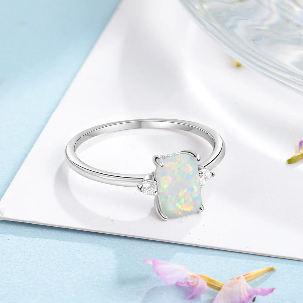 925 Sterling Silver White Opal Ring