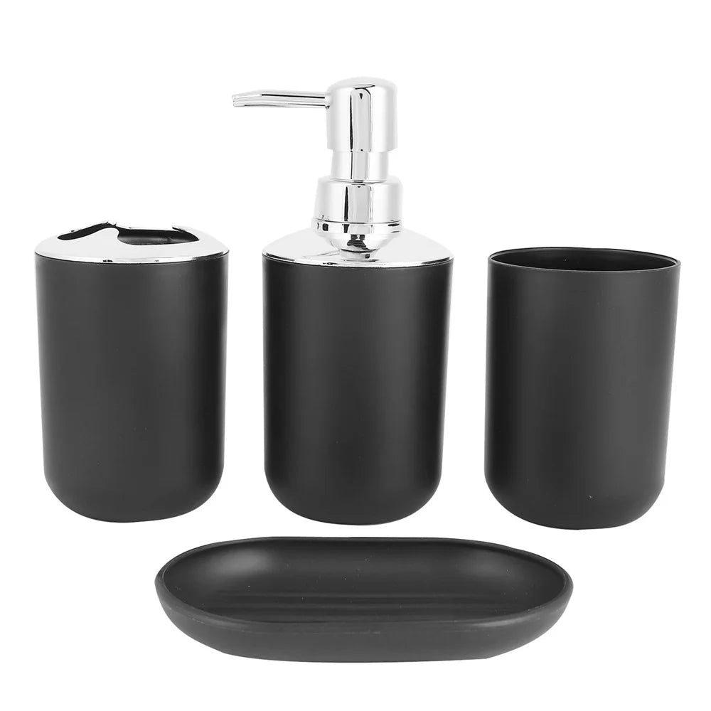 4pcs/Set Plastic Bathroom Set  - Toothbrush, Glass Cup, Soap Dispenser, Soap Dish
