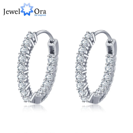 Trendy 925 Sterling Silver Hoop Earrings for Women Sparkling Cubic Zirconia