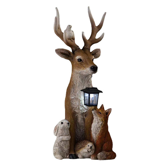 Deer Statue with Solar Light, Hand Painted Animals,  Outdoor Garden,