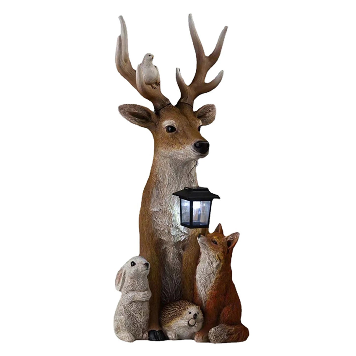 Deer Statue with Solar Light, Hand Painted Animals,  Outdoor Garden,