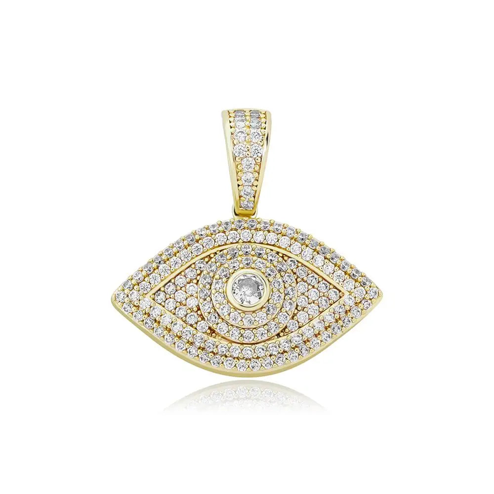 Evil Eye Pendant Necklace Iced Out -  Micro Pave Cubic Zirconia Pendant - Hip Hop Rock Fashion Jewelry