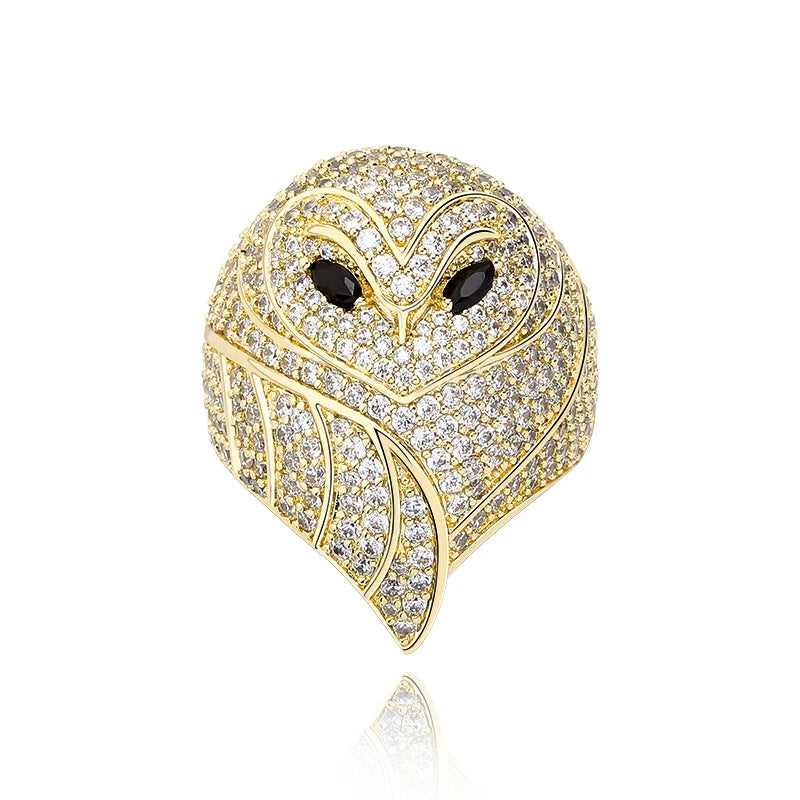 JINAO NEW Hip Hop AAA+ CZ Plated High Quality Iced Out Charm Owl Shape Men and Woman Ring Jewelry For Gift