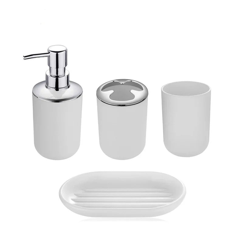 4pcs/Set Plastic Bathroom Set  - Toothbrush, Glass Cup, Soap Dispenser, Soap Dish