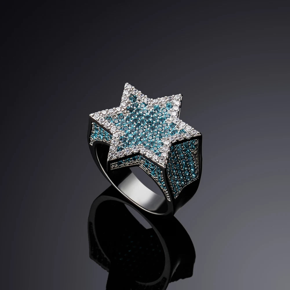 New Iced Out Hexagon Star Rings For Men/Women - Micro Paved Gold /Silver Color - Finish Cubic Zircon