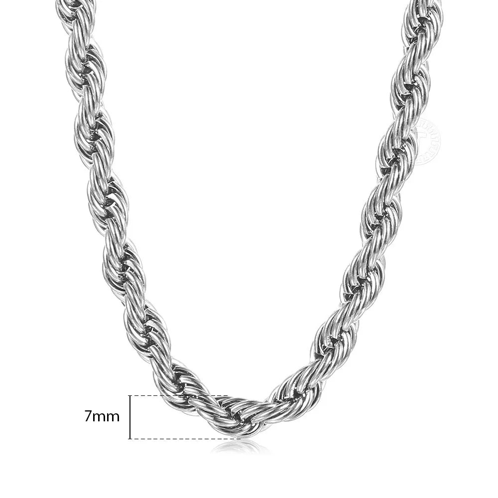 New Fashion Twisted Rope Link Chain -  Gold Color Stainless Steel Necklace for Men - Unisex Chain  22inch 3-7mm