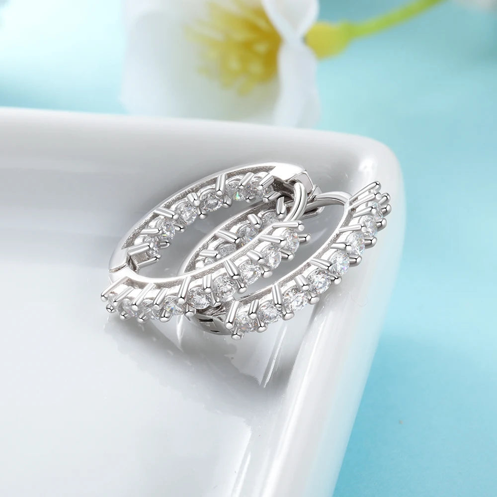 Trendy 925 Sterling Silver Hoop Earrings for Women Sparkling Cubic Zirconia