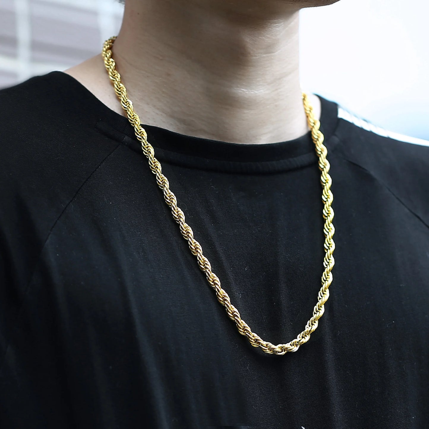 New Fashion Twisted Rope Link Chain -  Gold Color Stainless Steel Necklace for Men - Unisex Chain  22inch 3-7mm