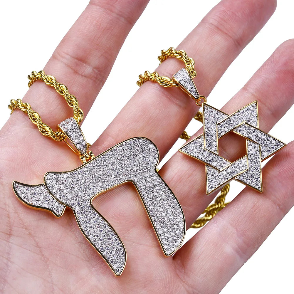 CZ Stone Star Of David Pendant Necklaces With Rope Style Chain