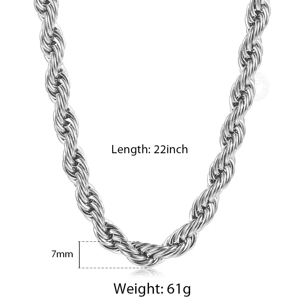 2mm-7mm Rope Chain Necklace Stainless Steel for Men Women - Gold Silver Color Chains