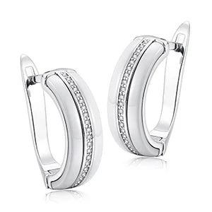 Fashion Ceramic Earring - U Shape Clip Up - Cubic Zirconia For Women -Black -White -Pink