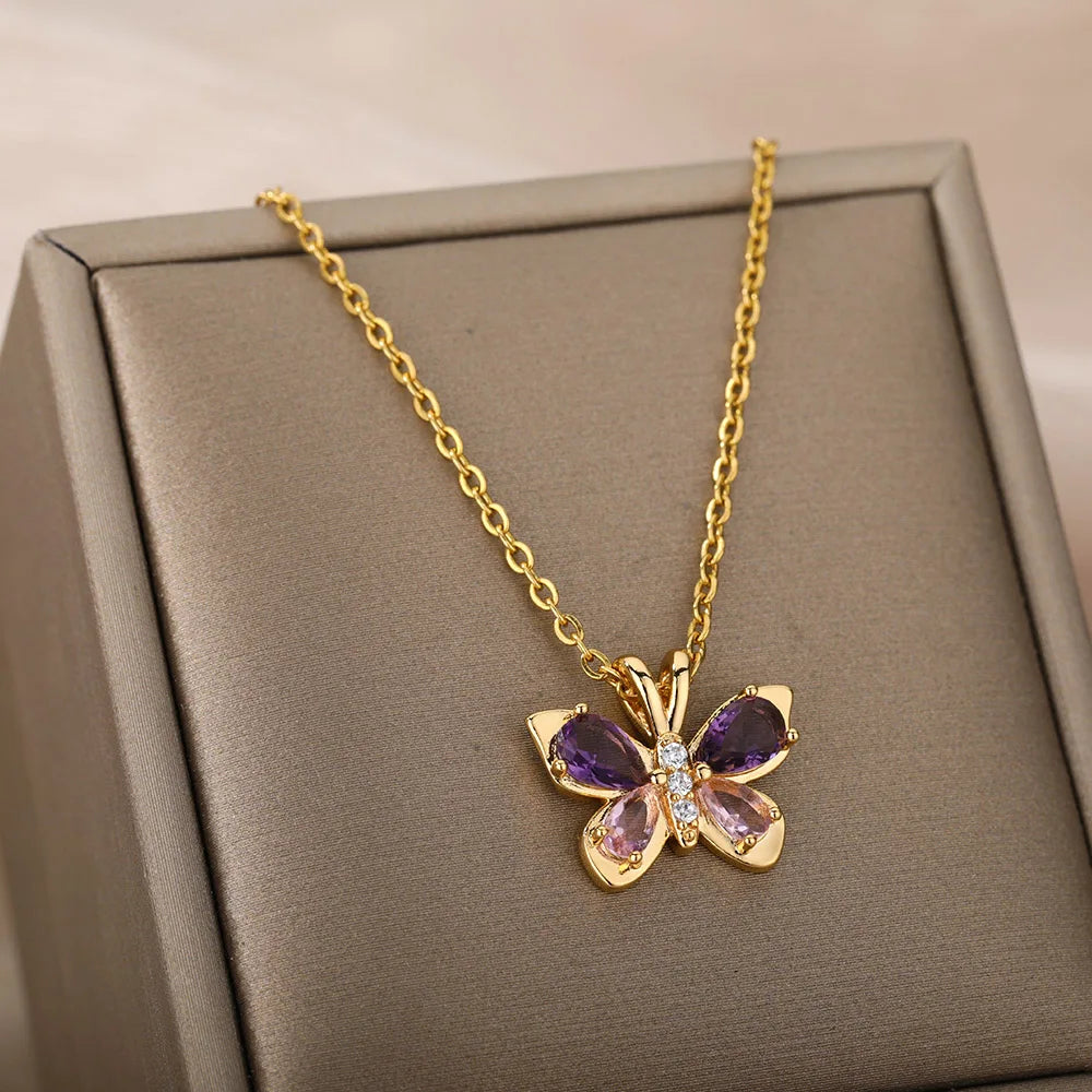 Crystal Butterfly Pendant Necklace