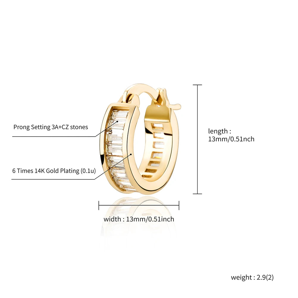 New Baguette Zircon Hoop Earrings - Gold Plated Iced Out CZ Earrings