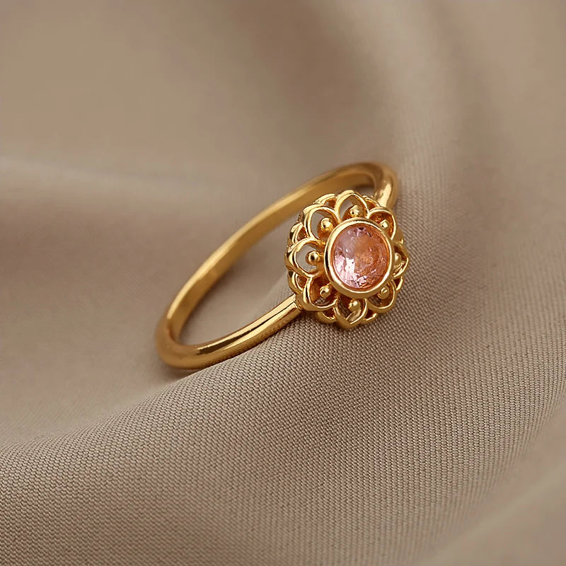 Vintage Lotus Rings for Women - Teens Stainless Steel  Ring