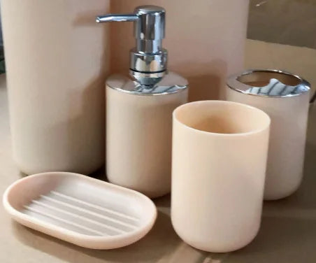 4pcs/Set Plastic Bathroom Set  - Toothbrush, Glass Cup, Soap Dispenser, Soap Dish