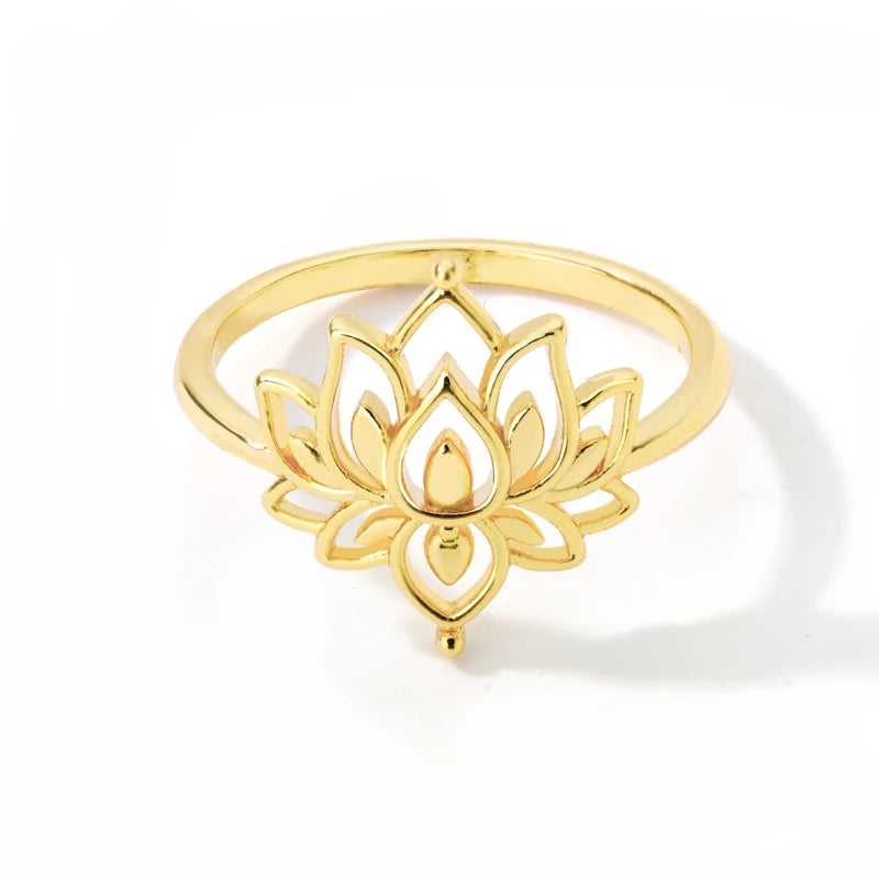 Vintage Lotus Rings for Women - Teens Stainless Steel  Ring