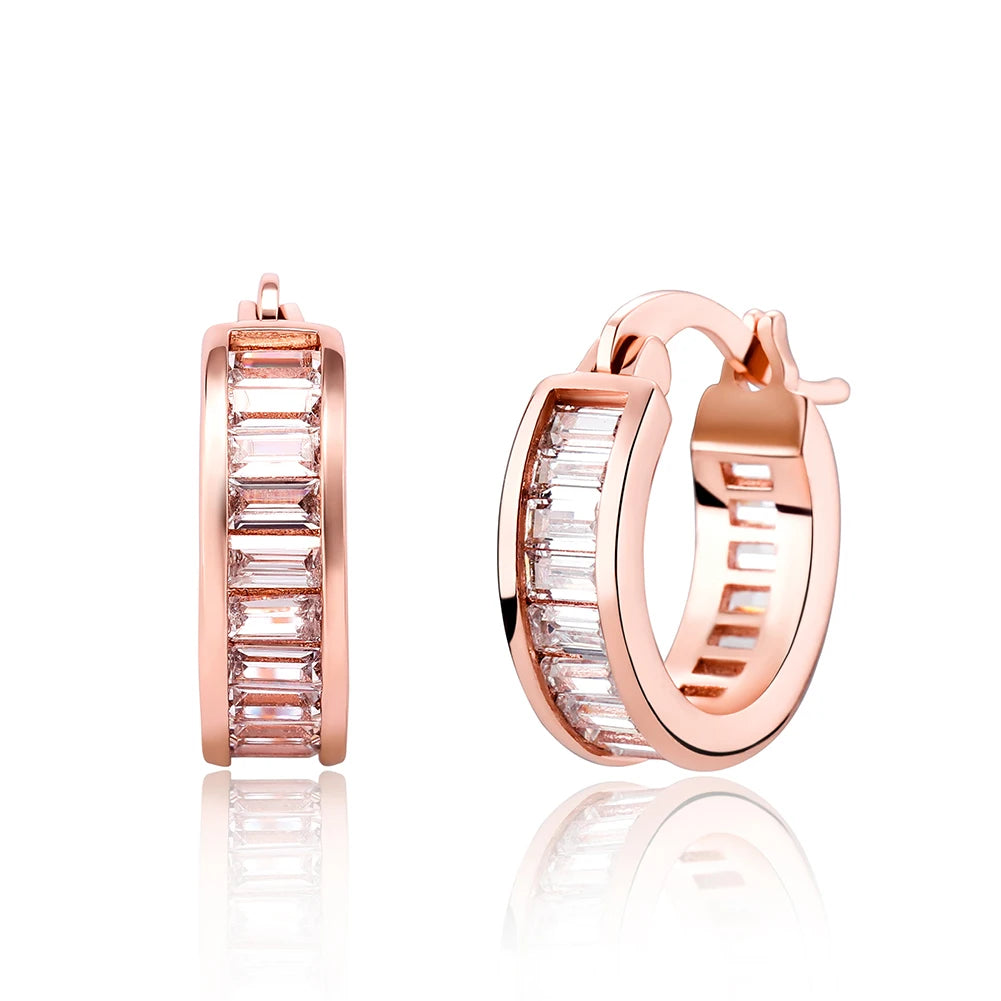 New Baguette Zircon Hoop Earrings - Gold Plated Iced Out CZ Earrings