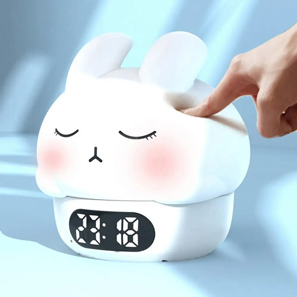 Bunny Alarm Clock Sleep Training Night Lights Rabbit Silicone Pat Light Rabbit Digital Alarm Clock Fun Rabbit Wake up Lamp
