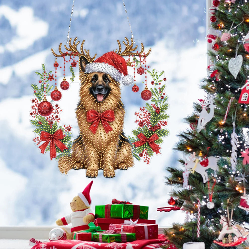 Acrylic Special Shape Christmas Wreath Rhinestone Diamond Art Pendants