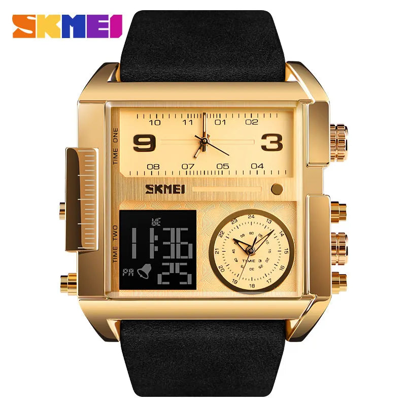 3 Time Men Sports Watch - Top Luxury Brand Military Digital Wristwatch - Mens Quartz Movement