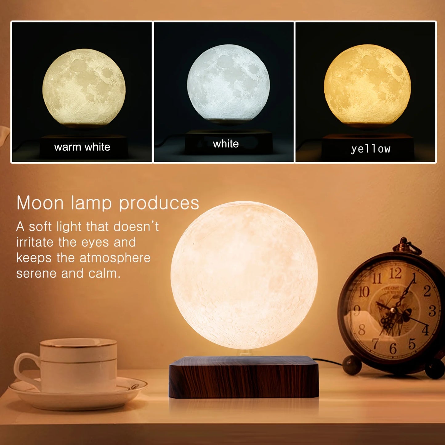Levitating Moon Table Lamp  -  Magnetic Floating Night Light With 3 Lighting Modes,