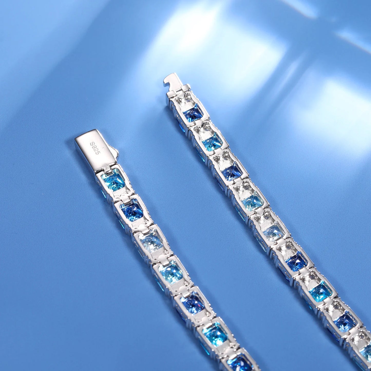 Original Gradient Blue Square Tennis Bracelet For Women S925 Sterling Silver Men Unisex Hip Hop Jewelry Party Gift New 2024