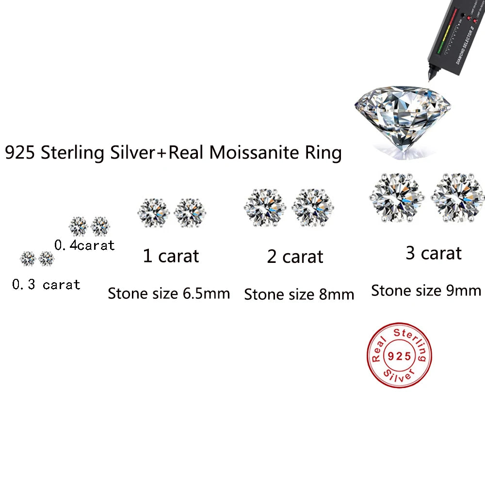 925 Sterling Silver - GRA Certified 0.5-3CT - Real Moissanite -  Six-jaw Stud Earrings
