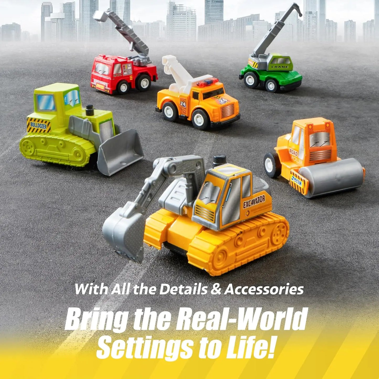 18 Pcs Pull Back City Cars and Trucks Toy Vehicles Set - Friction Powered Cars