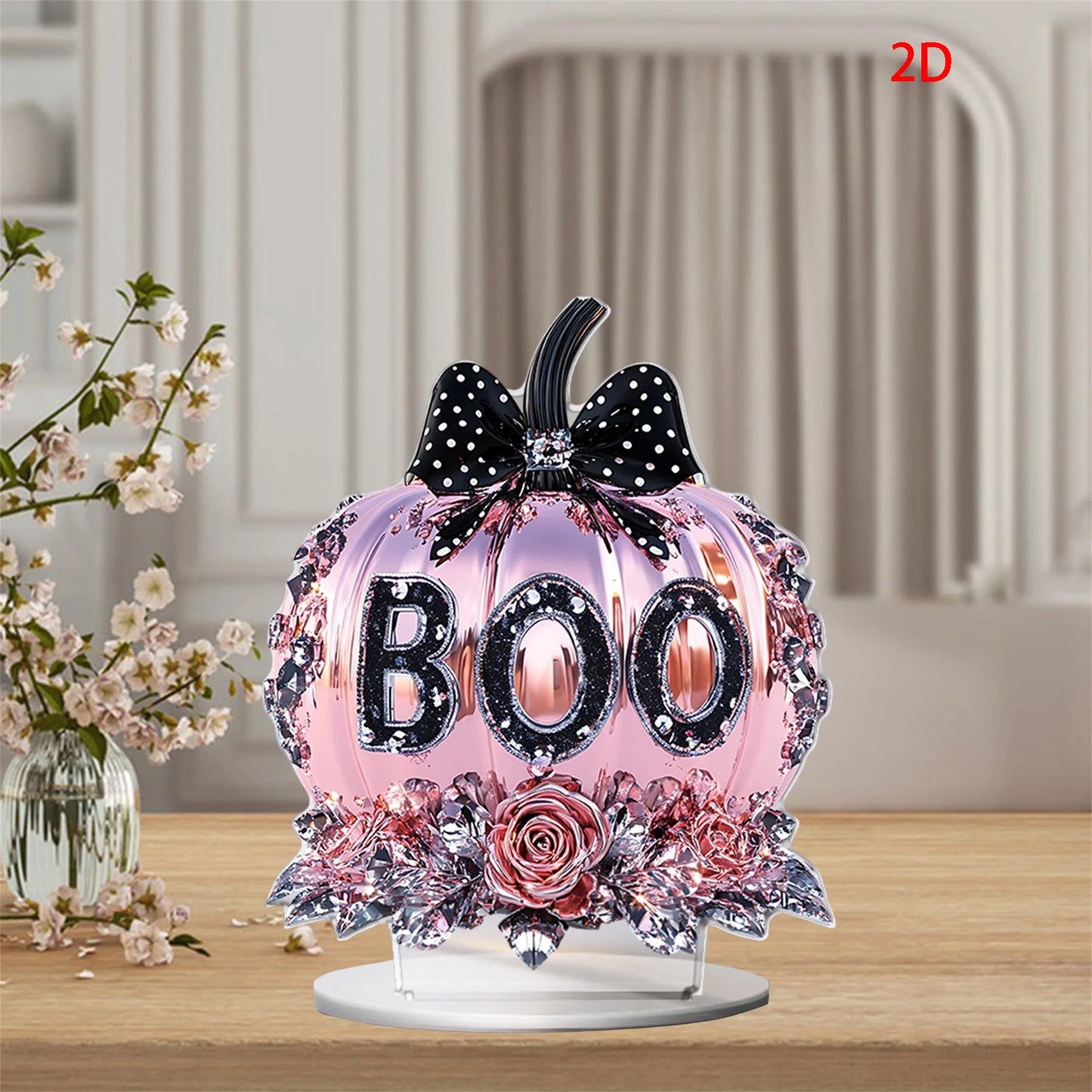Halloween Party Decorations - Spooky Acrylic Crystal Pumpkin 2D - Flat Statue Ornament - Table Centerpiece for Home Décor
