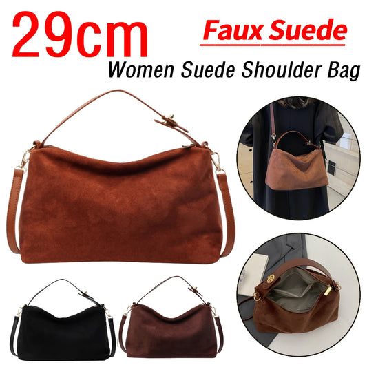 Women Suede Shoulder Bag Adjustable Strap - Crossbody Bag With Inner Pocket Handbag