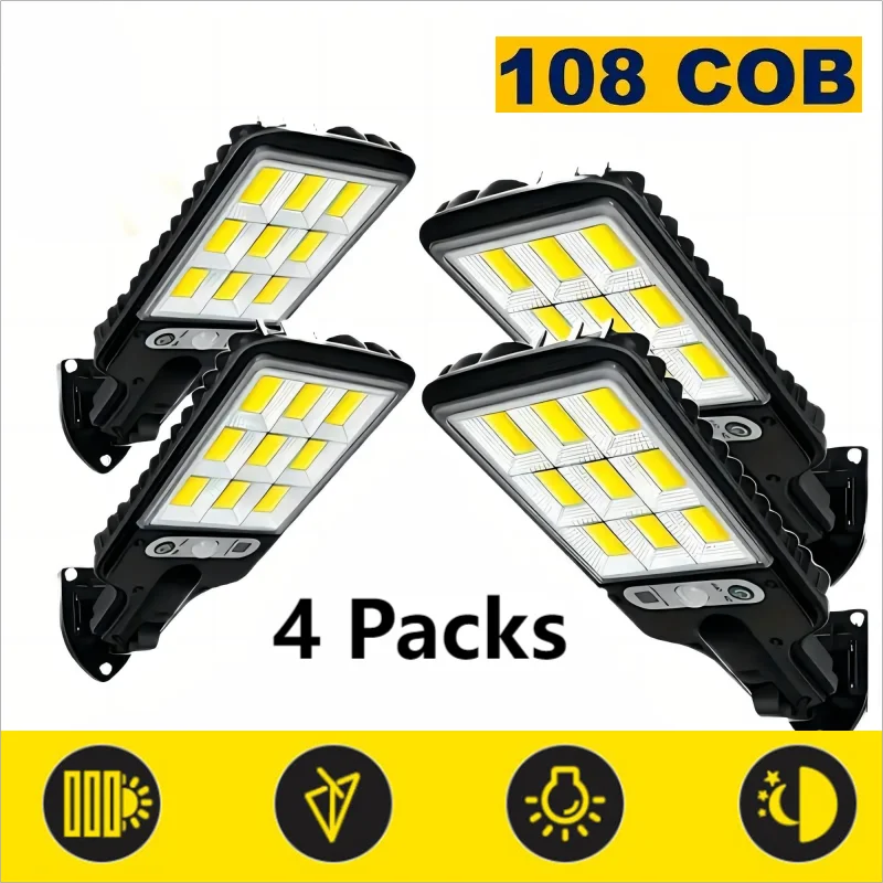 1/2/4-Pack Solar Street Lights,  COB LED Outdoor Wall Lights with Remote Control and Motion Sensor