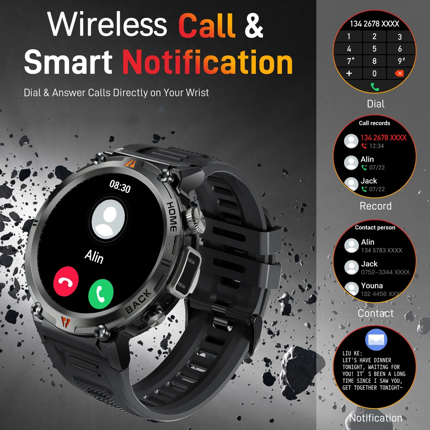 2025 KE3 Bluetooth Call Smart Watch - Men Full Touch Screen - Health Monitor With  steel ring - Men SmartWatch