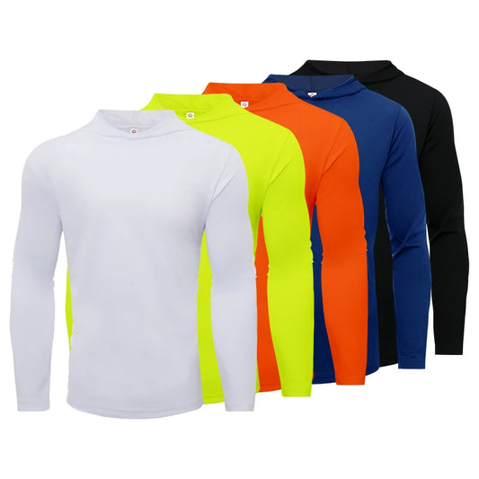 Men's five piece sports long sleeved T-shirt,- hooded solid color breathable sports shirt, suitable for running and fitness