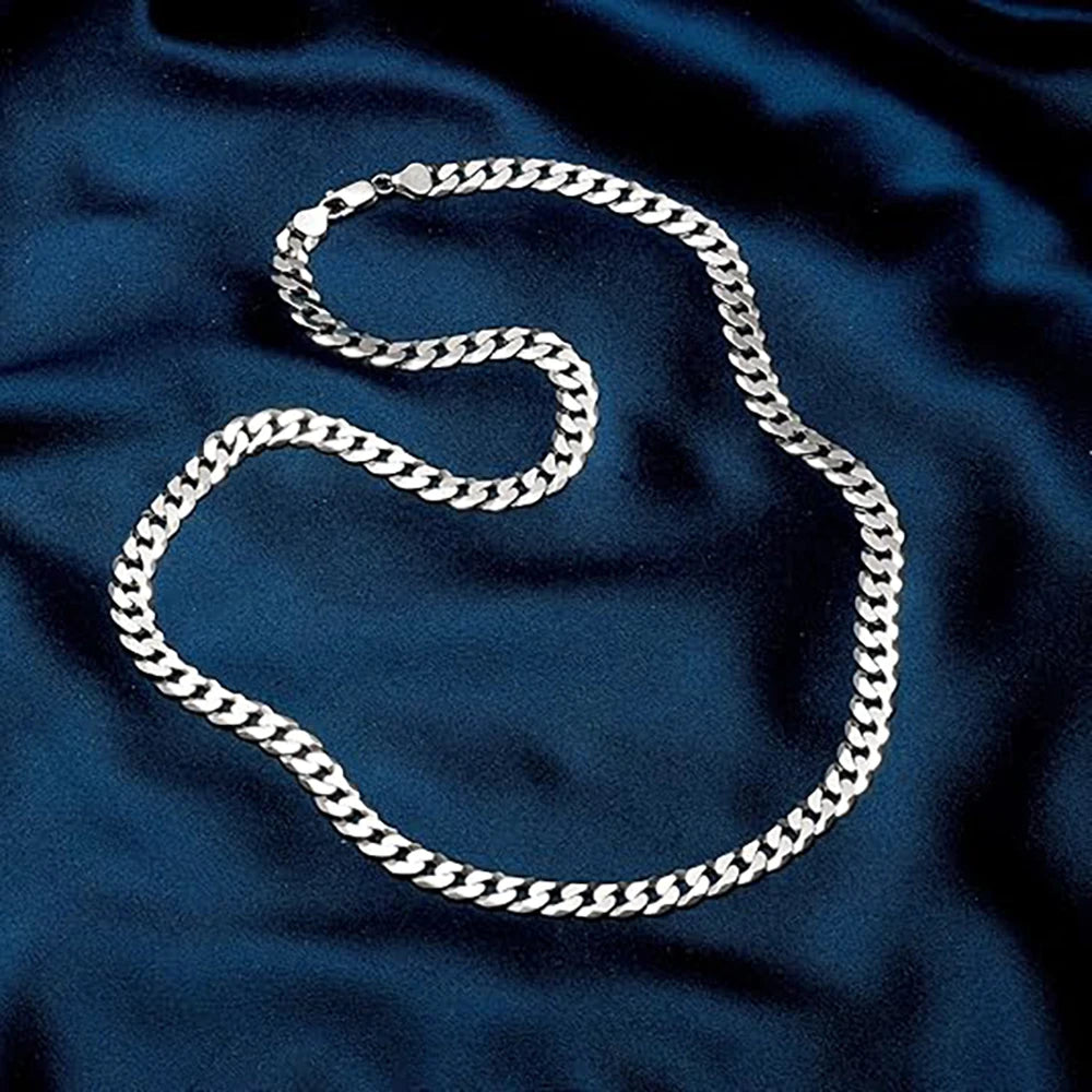 7mm Men's  Link Silver plated & brass Chain Necklace