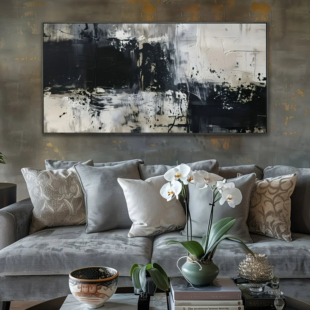 Abstract canvas, black and gray art wall decoration,