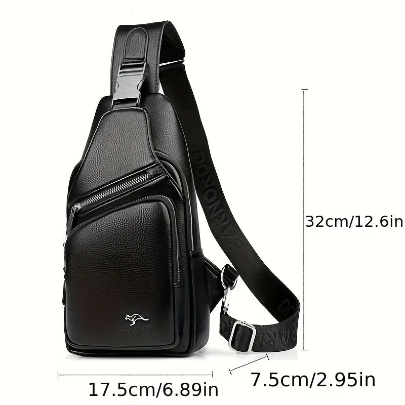 Men’s Vintage  Leather Sling Bag – Large Capacity Crossbody Chest Bag with Multi-Pockets