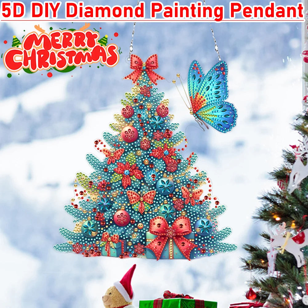 Acrylic Special Shape Christmas Wreath Rhinestone Diamond Art Pendants