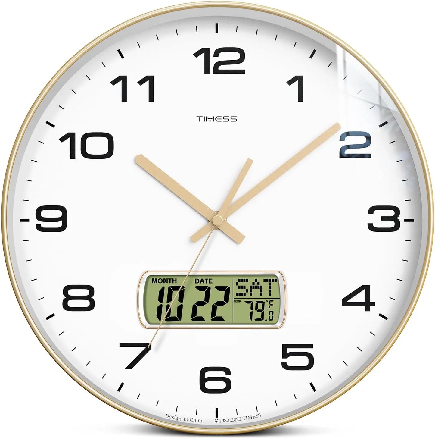 TIMESS Calendar Wall Clock,- 3 Sizes - 4 Colors Optional with Calendar and Fahrenheit Temperature