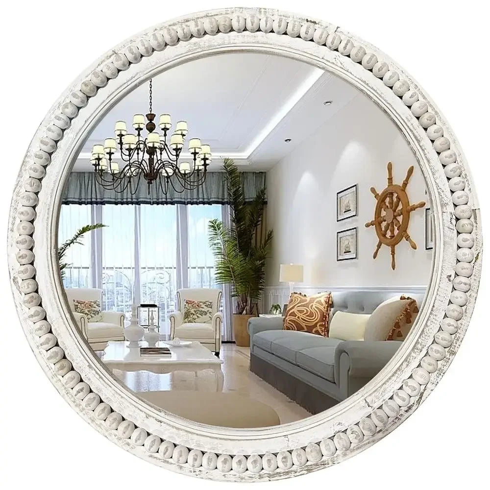 Round Wall Mirror 24 Inch  Beaded Decoration