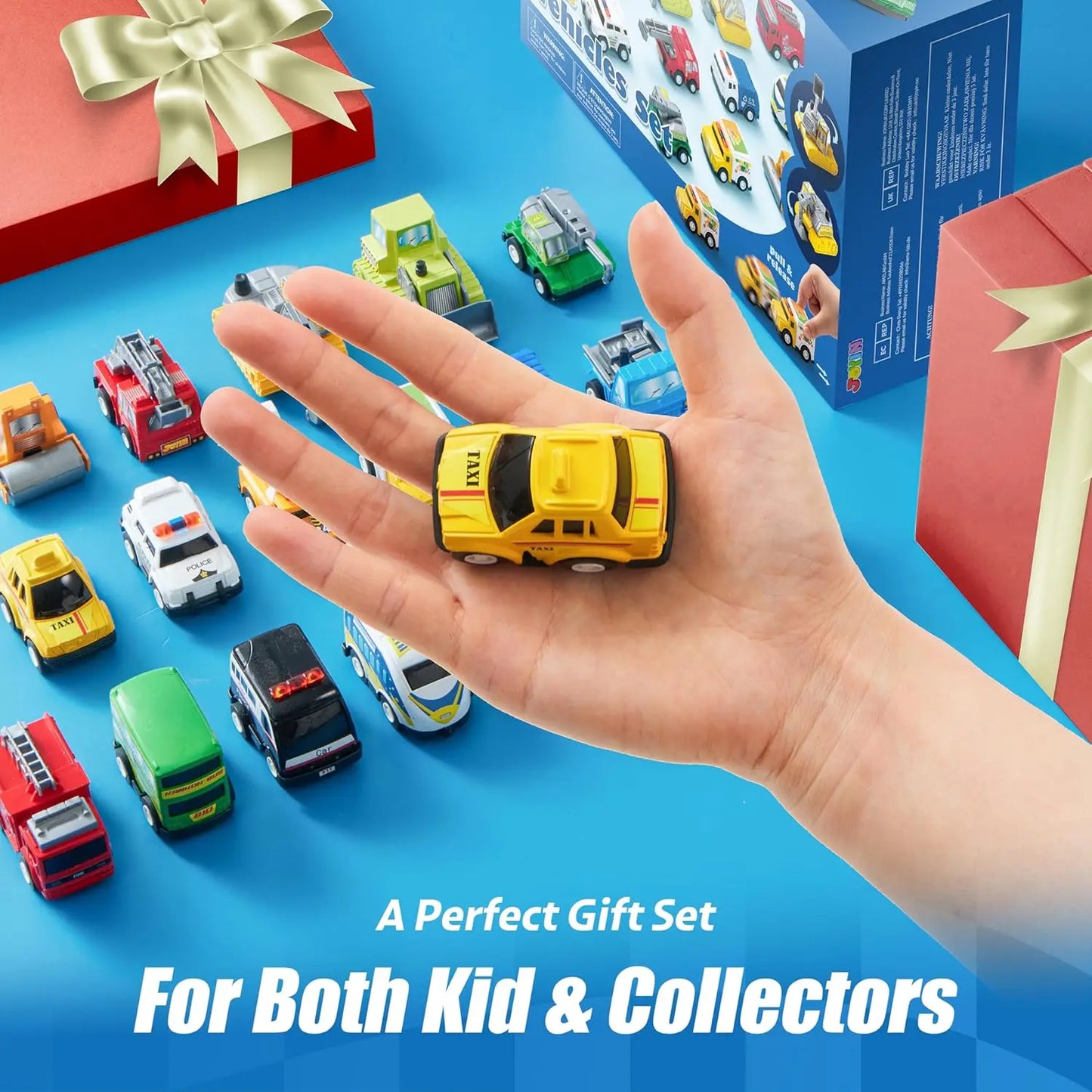 18 Pcs Pull Back City Cars and Trucks Toy Vehicles Set - Friction Powered Cars